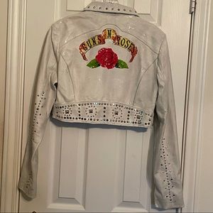 White leather cropped Guns N Roses jacket!